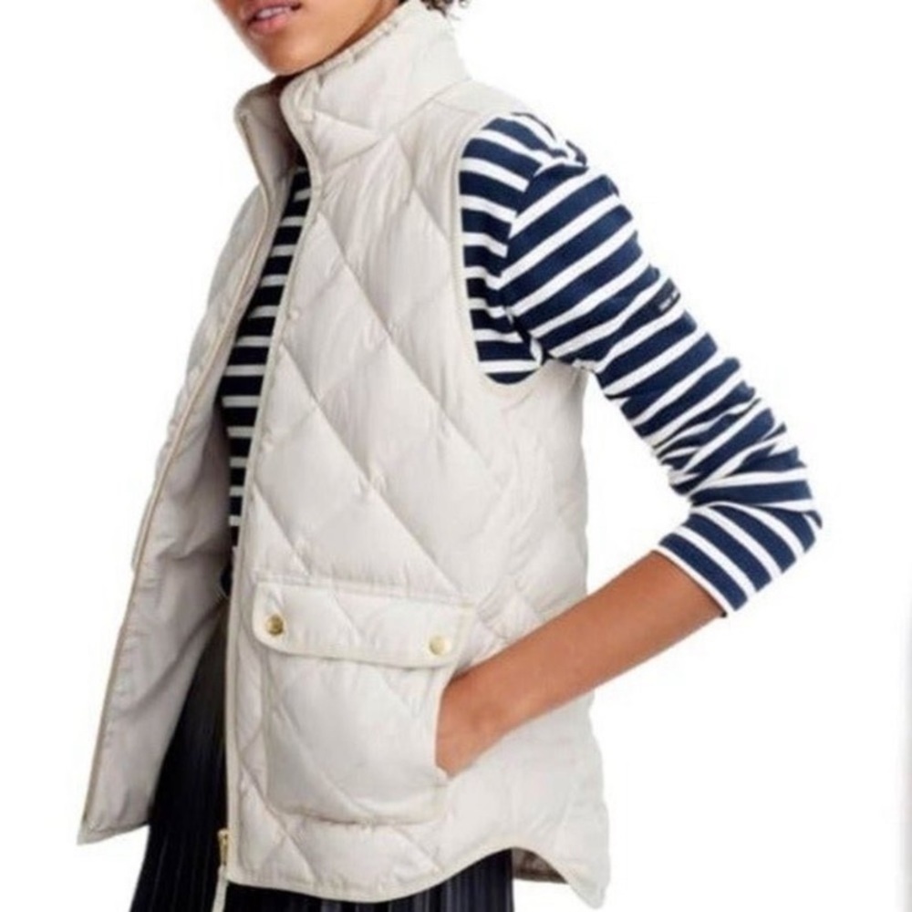 J CREW Vest Excursion Quilted Down Off White Bisque Lightweight Women Size S